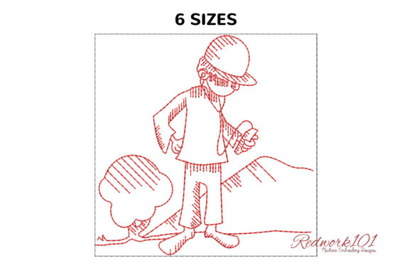 Cartoon Boy Listening Music Redwork Embroidery Review