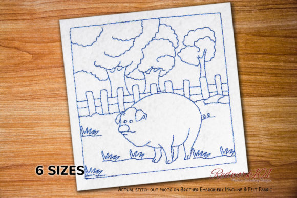 Pig Standing in Field Redwork Embroidery Design Review