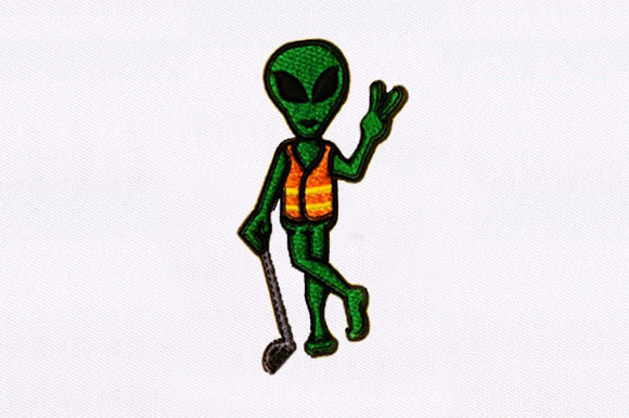 Testing the Golf Playing Alien Embroidery Design for Real Projects
